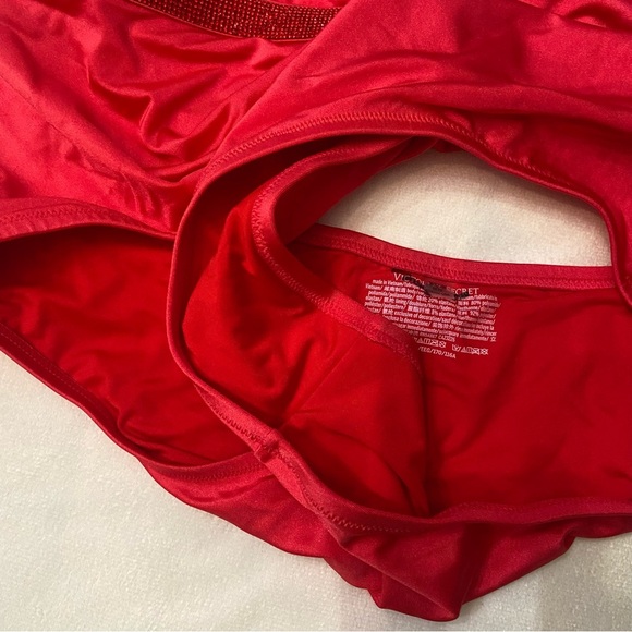 New! Victoria’s Secret Red Shine Strap Plunge One Piece Swimsuit 3683 - Picture 4 of 8